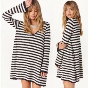 Free People Cream And Black Striped Sweater Swing Tunic Dress
